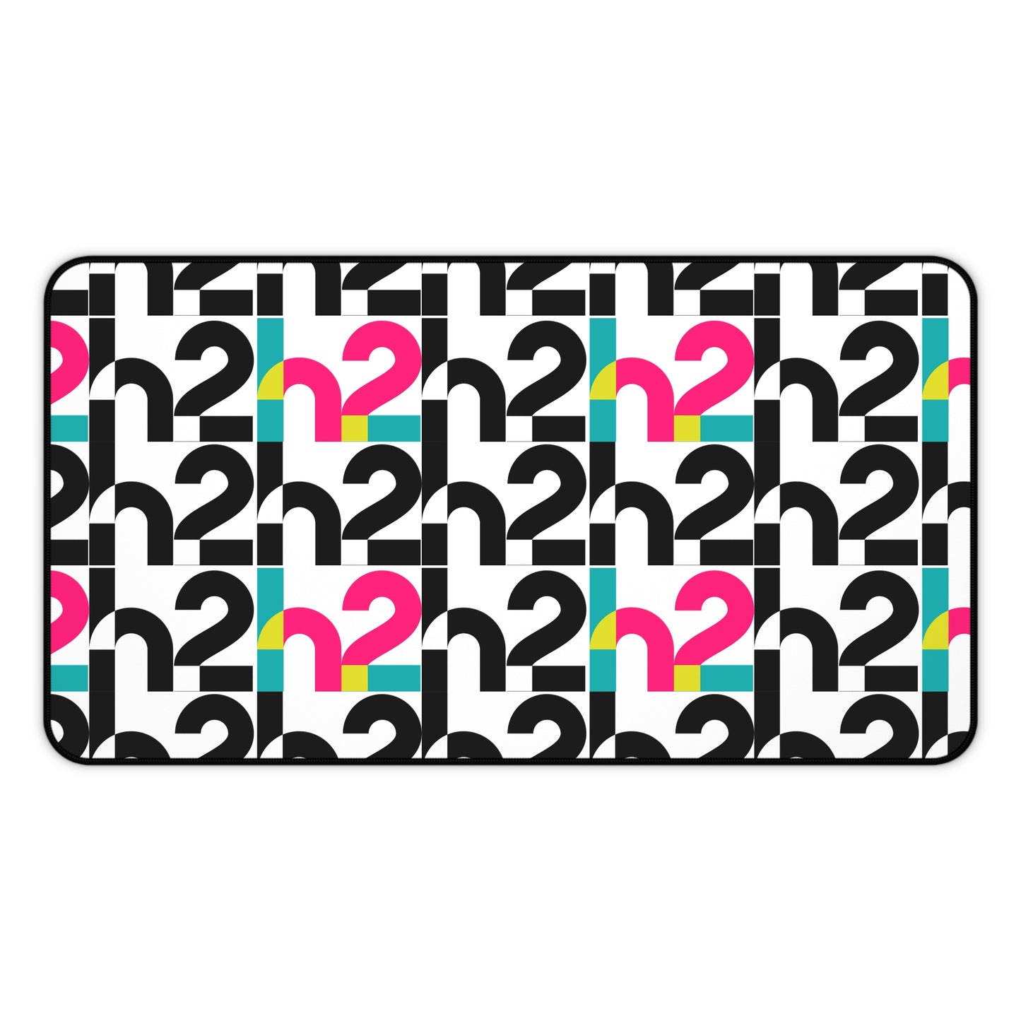 Retro Geometric Desk Mat — Bold 2 Pattern in Black, Cyan & Magenta