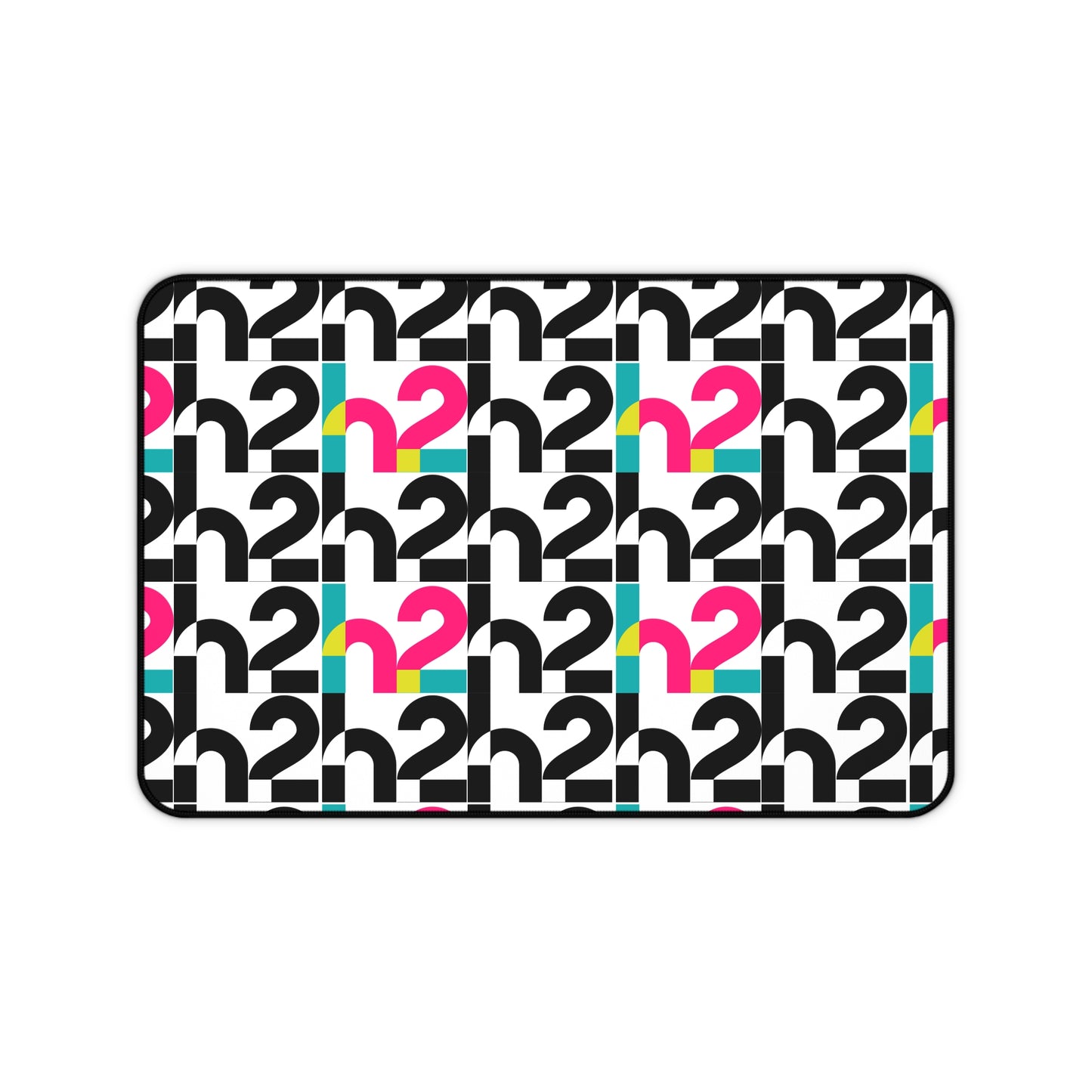 Retro Geometric Desk Mat — Bold 2 Pattern in Black, Cyan & Magenta