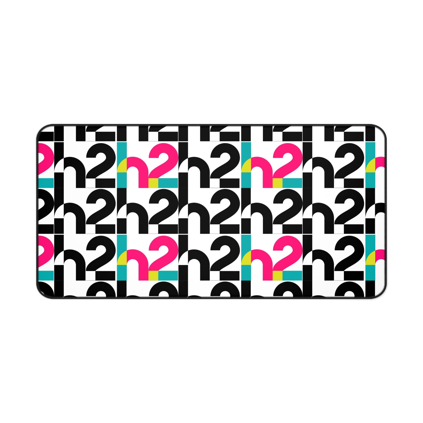 Retro Geometric Desk Mat — Bold 2 Pattern in Black, Cyan & Magenta