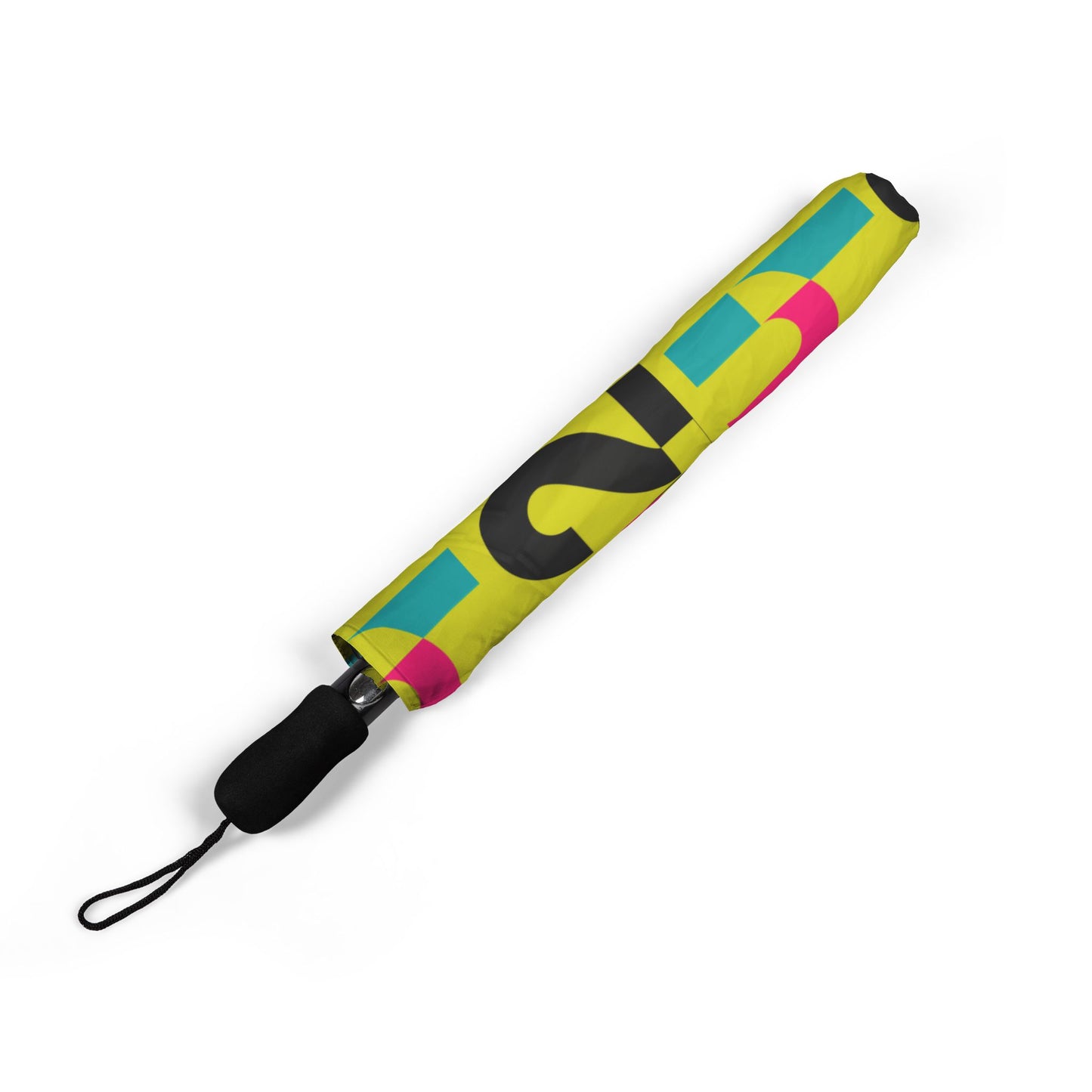 Foldable Umbrella — Bright Retro Typographic Pattern, Compact Semi-Automatic Travel Umbrella