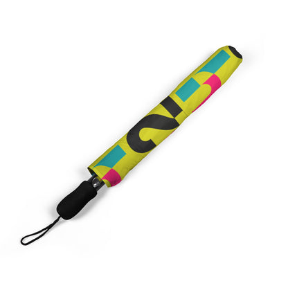 Foldable Umbrella — Bright Retro Typographic Pattern, Compact Semi-Automatic Travel Umbrella