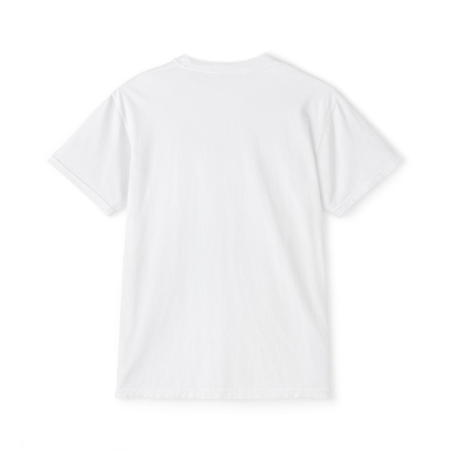 Pocket Tee — Minimal White Garment-Dyed Pocket T-Shirt with Subtle Chest Print