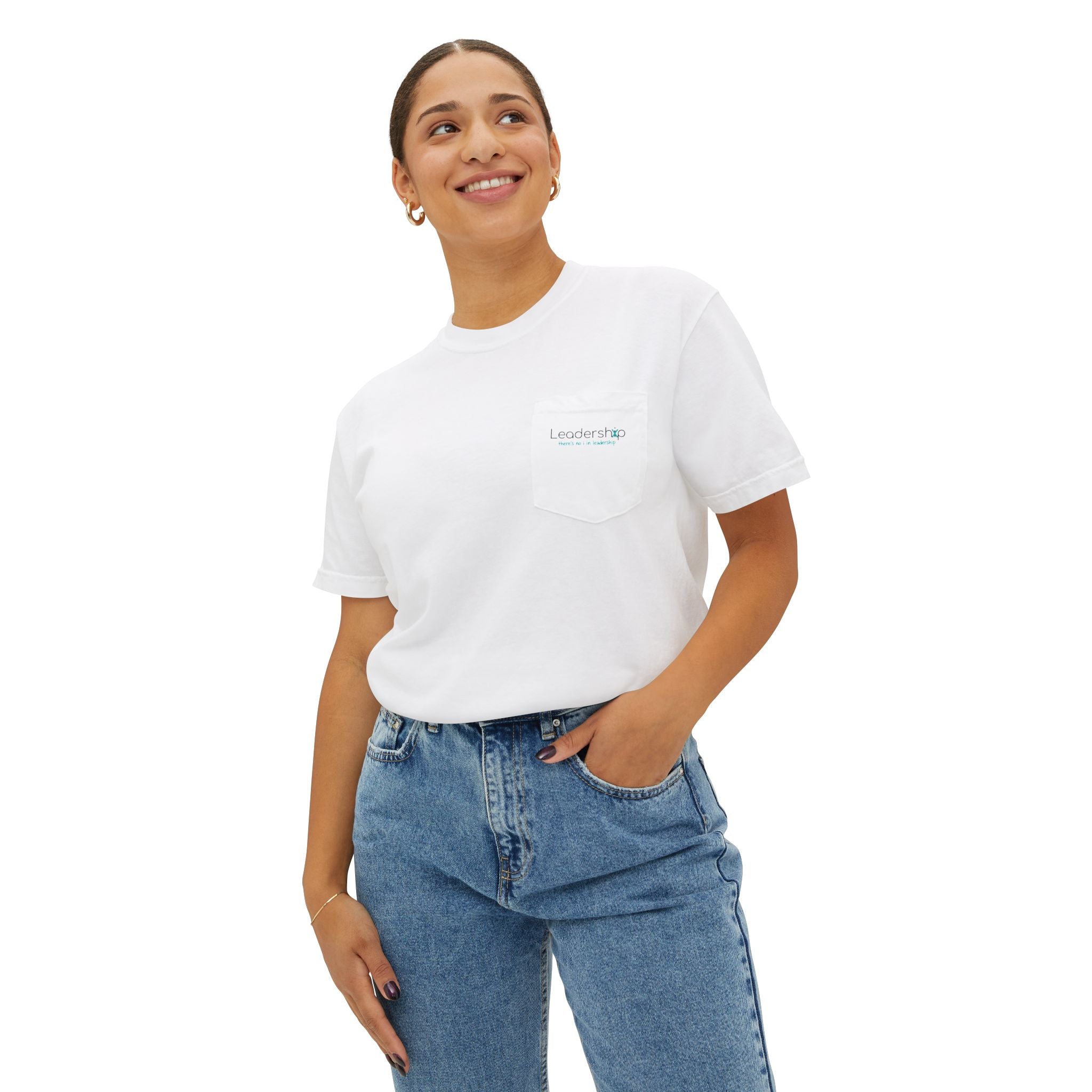 Pocket Tee — Minimal White Garment-Dyed Pocket T-Shirt with Subtle Chest Print
