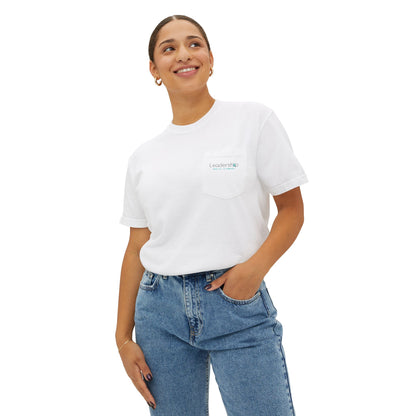 Pocket Tee — Minimal White Garment-Dyed Pocket T-Shirt with Subtle Chest Print