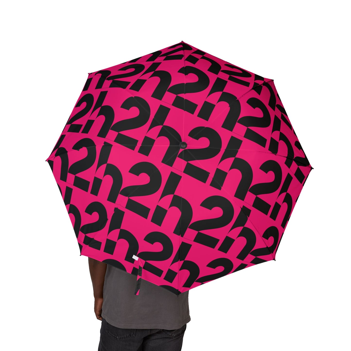 Foldable Umbrella — Bold Pink Question Mark Pattern, Compact Semi‑Automatic Rain Umbrella
