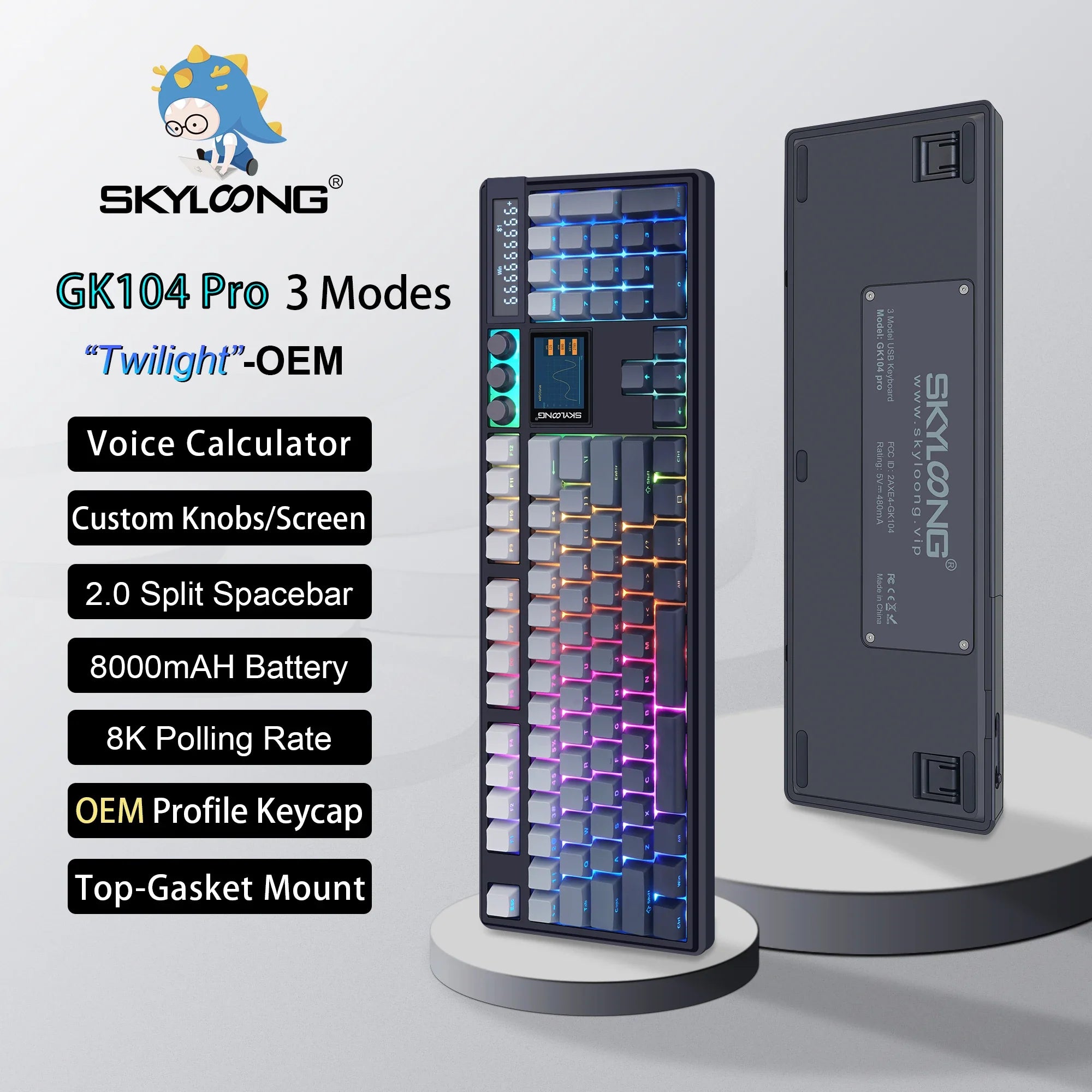 Wireless Mechanical Keyboard with 3.0 Screen 3 Knobs Hot-Swappable Silent Switch PBT keycaps